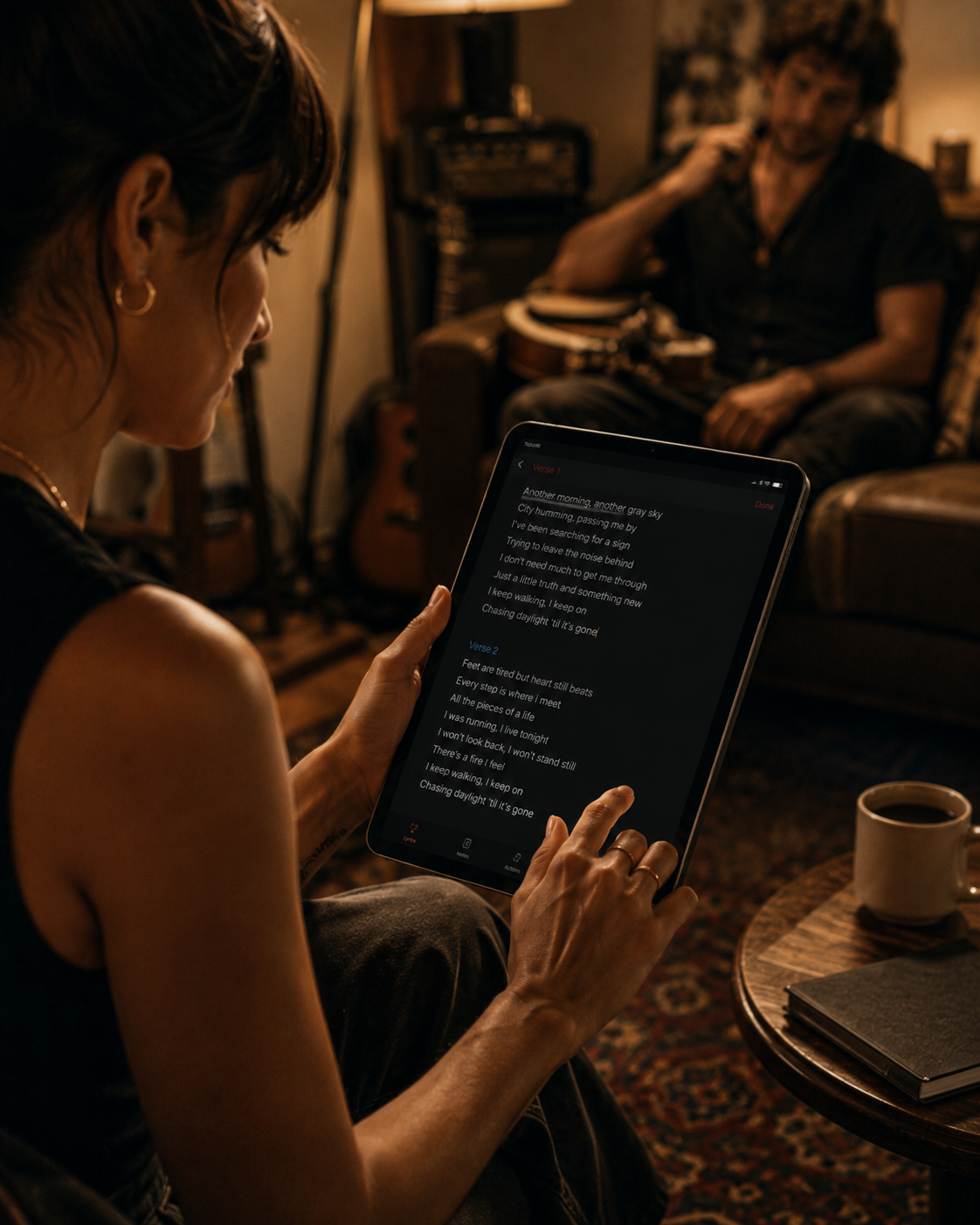 Writing lyrics and notes in the Setz app